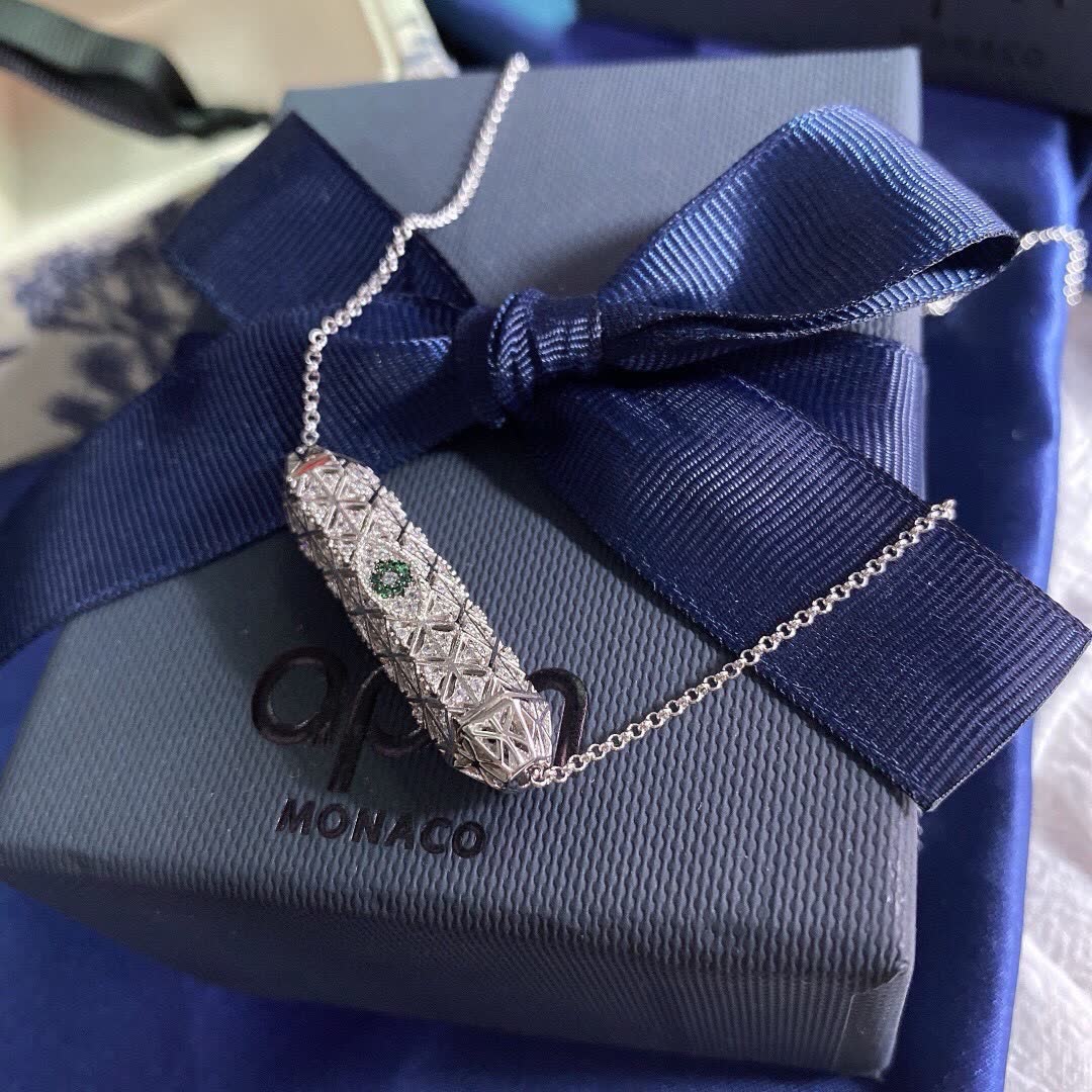 APM Monaco Silver Filigree Necklace with Gemstone Accents